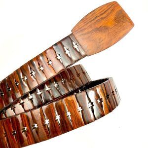 Vintage Brown All Wood Adjustable Size Star Slit Wood Buckle Belt